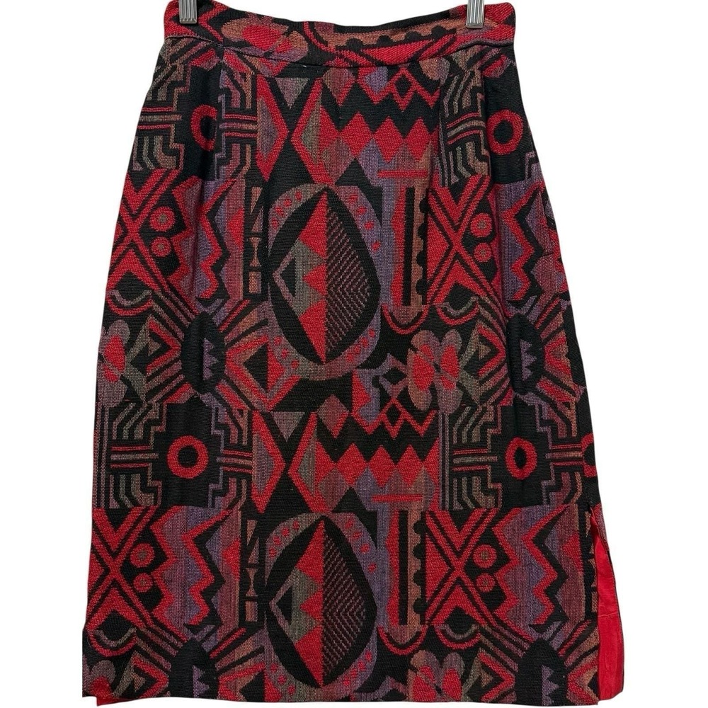 Susan Thomas Vintage 70s/80s Boho Geometric Tapestry Red Wool Lined Skirt  Sz 10